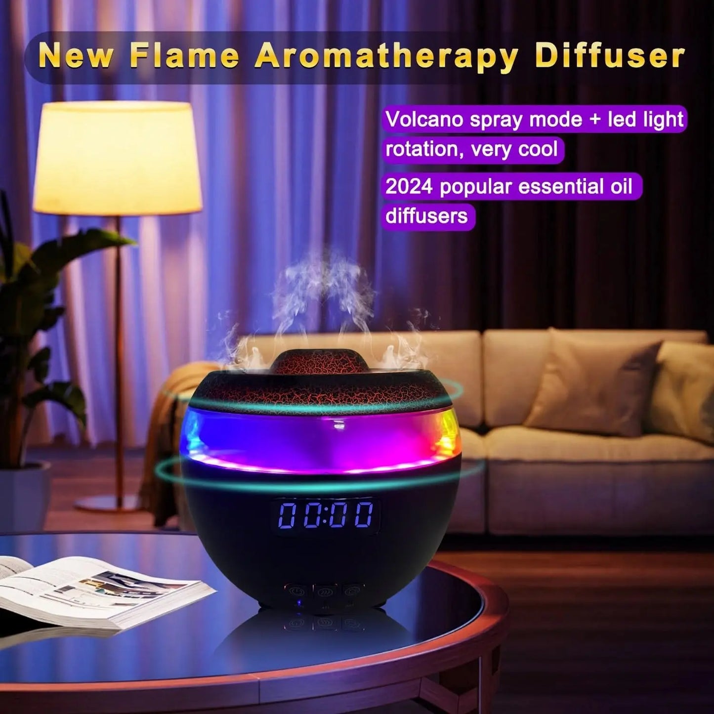 Flame Humidifier with Colorful LED Lights New Upgraded Essential Oil Diffusers, Decibel-Low Diffuser Humidifier for Home, Yoga