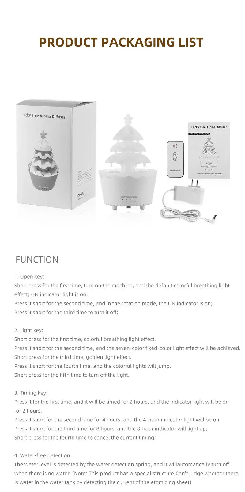 Lucky Christmas Tree Aromatherapy Diffuser with Remote Control Raindrop Air Humidifier