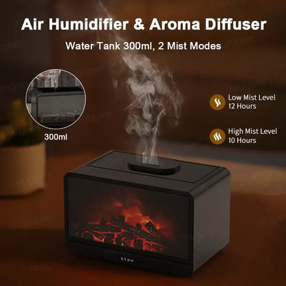 Aroma Fireplace Air Humidifier Essential Oil Diffuser for Household Fragrance Diffuser 300ml Ultrasound Air Humidifier Diffuser