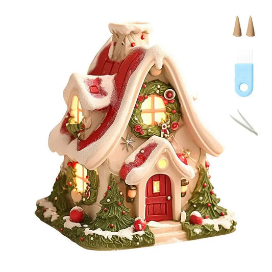 Christmas Snowy House Incense Burner Resin Winter Incense Burner Incense Cone Burner Craft Incense Cone Burner Christmas Decor