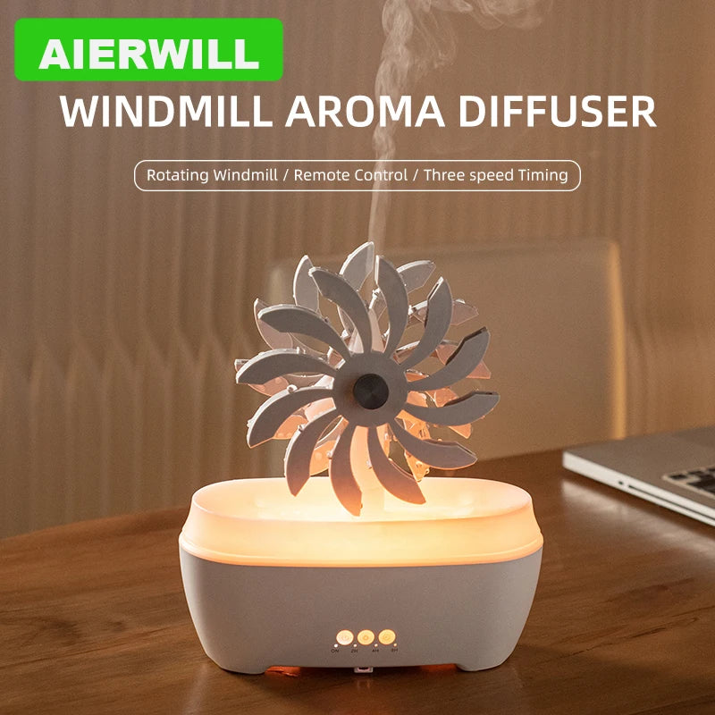 WINDMILL ATMOSPHERE LAMP Humidifier Flame Volcano Light Timer  Flame Humidifier Ultrasonic Essential Oil Diffuser