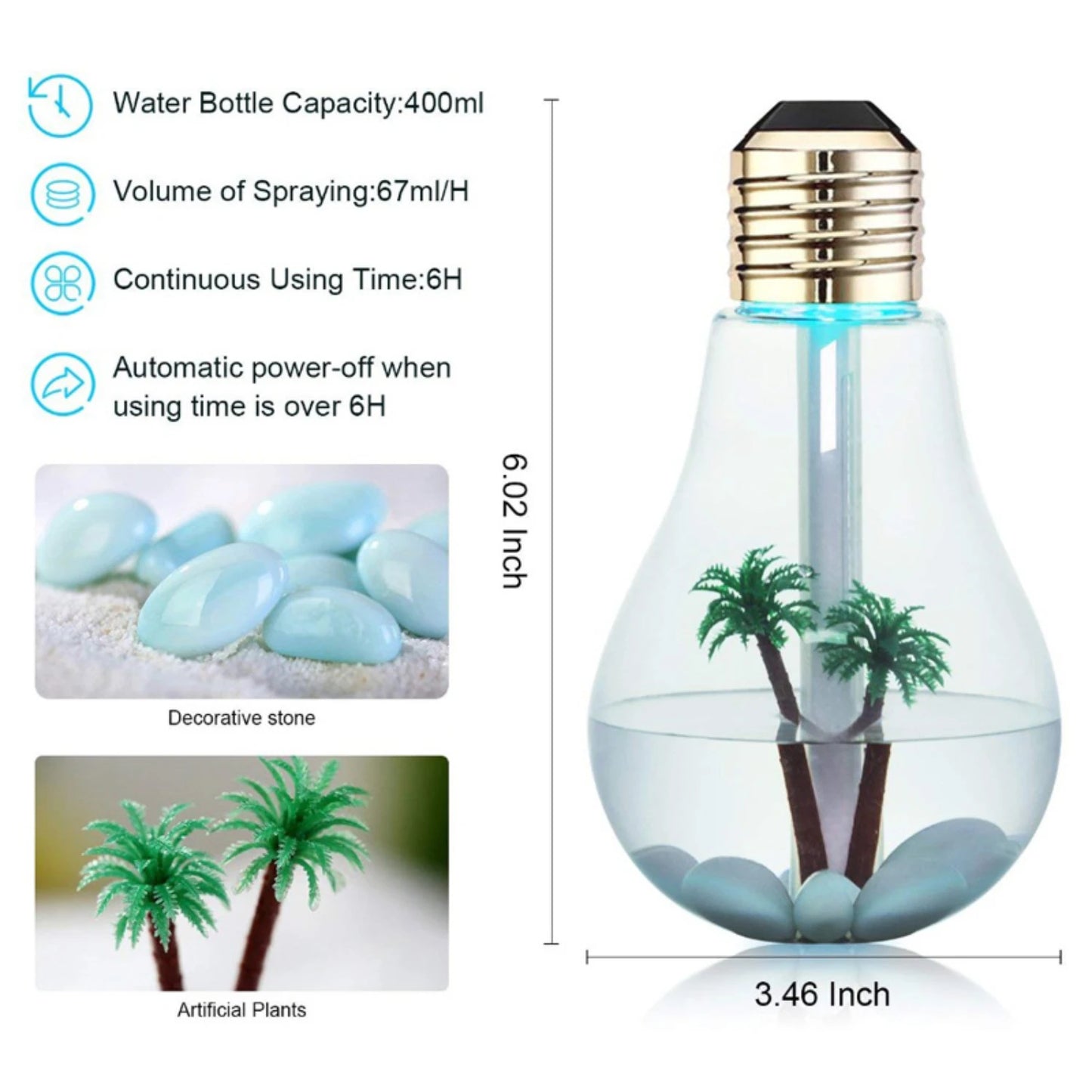 New Light Bulb Air Humidifier with 7 Color Changing LED Night Light