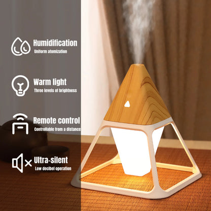 Remote Control Wood Grain USB Volcano Pyramid Air Humidifier