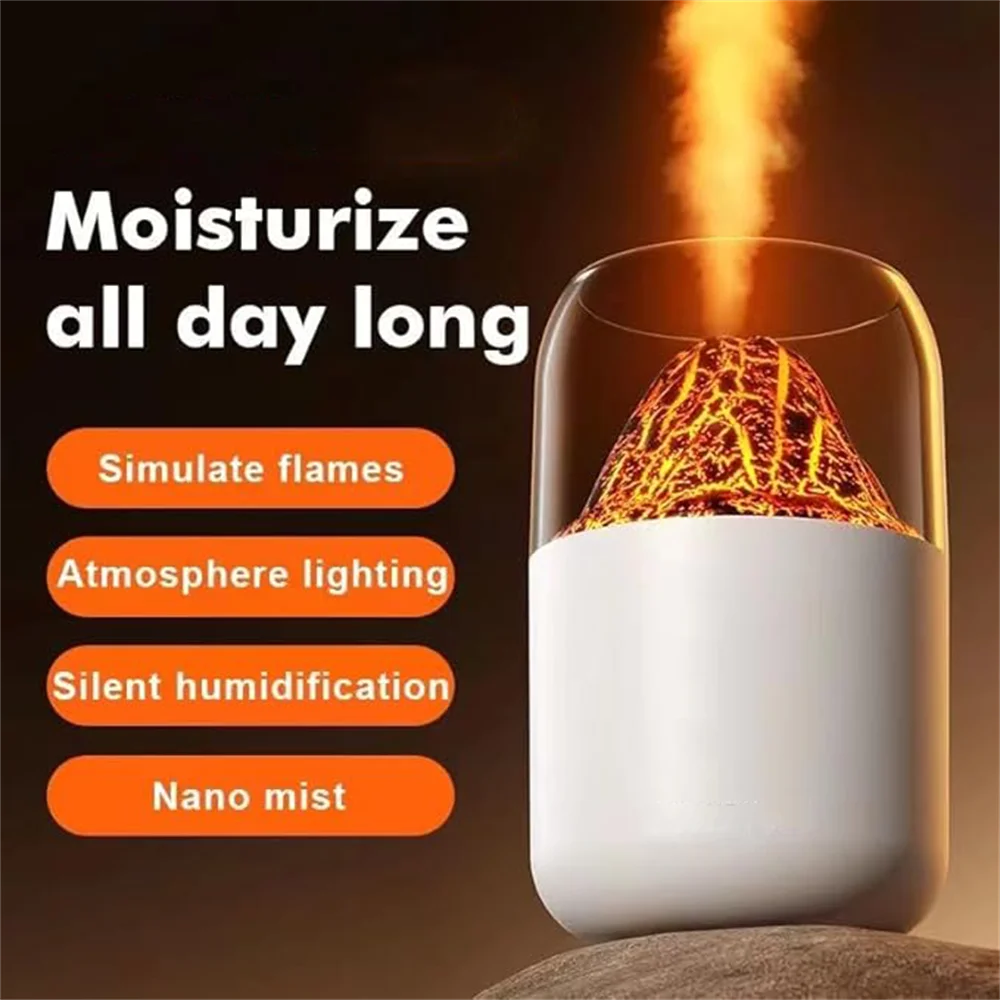 Ultrasonic Cold Mist Simulated Volcano Humidifier USB Home Atmosphere Light Decorative Ornaments Car Aromatherapy Machine