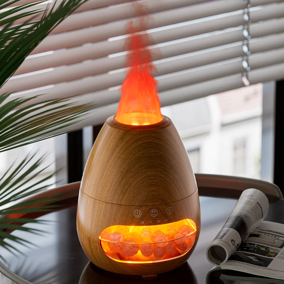 New Fashion 3D Fire Flame Cool Misting Humidifier Ultrasonic Salt Stone Essential Oil Volcanic Aroma Diffuser