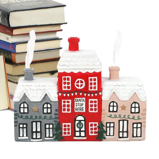 Christmas House Incense Burner Resin Village Incense Cone Burner Log Cabin Chimney Incense Holder For Christmas Home Decoration