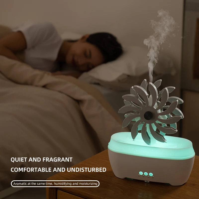 WINDMILL ATMOSPHERE LAMP Humidifier Flame Volcano Light Timer  Flame Humidifier Ultrasonic Essential Oil Diffuser